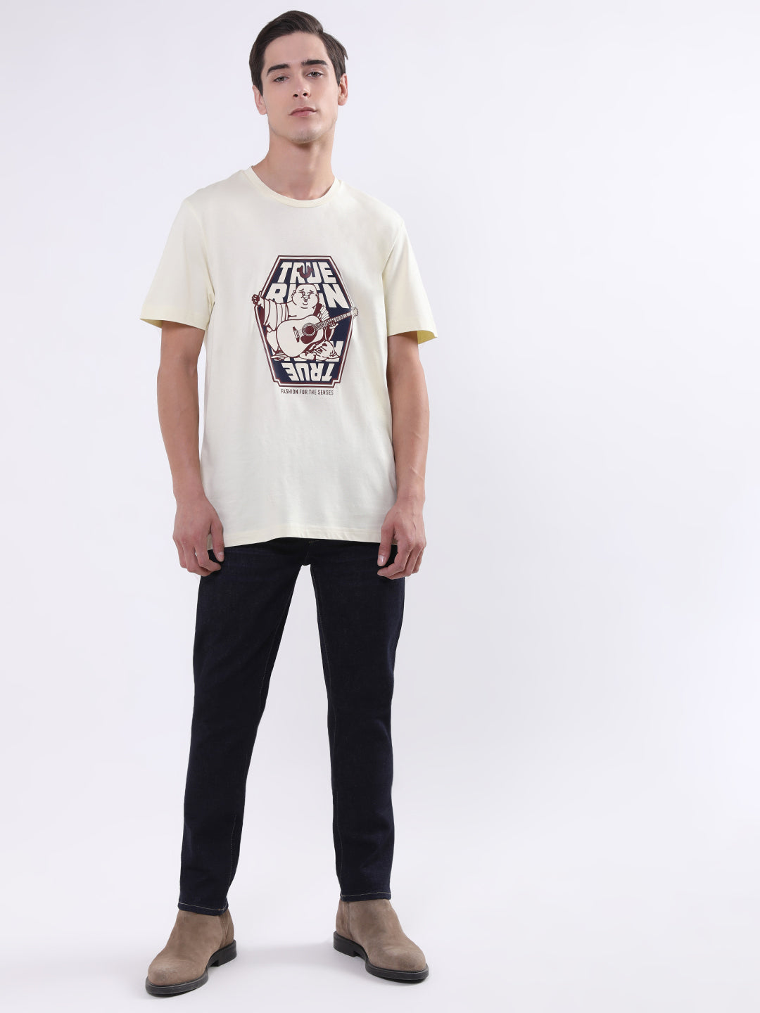 True Religion Off White Logo Regular Fit T-Shirt