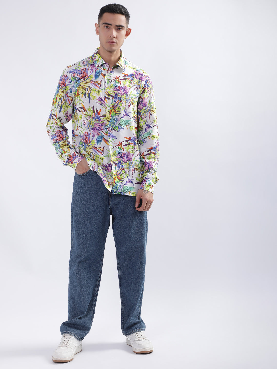 Just Cavalli Men Multi Printed Collar Shirt