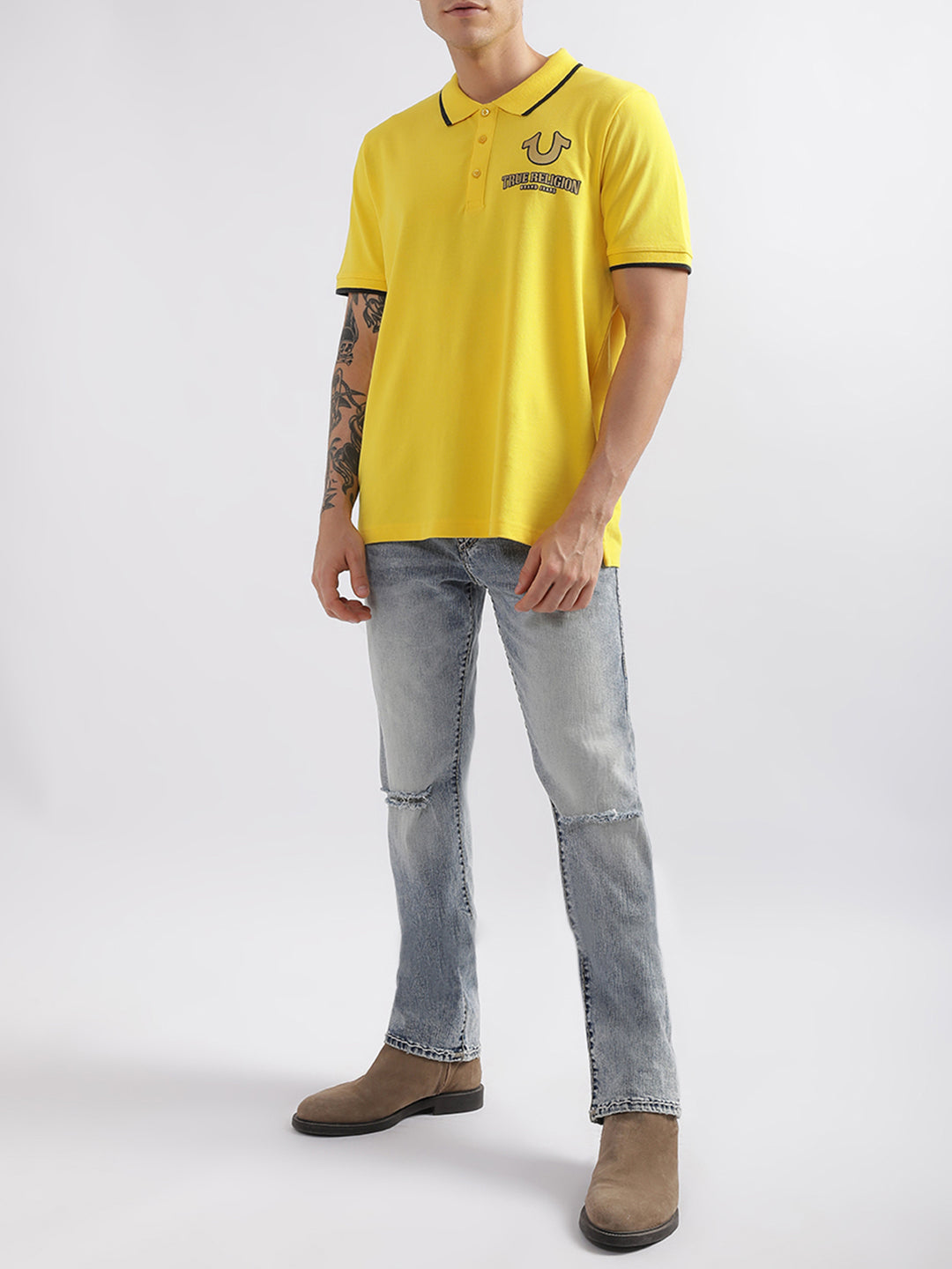 True Religion Yellow Fashion Logo Regular Fit Polo T-Shirt