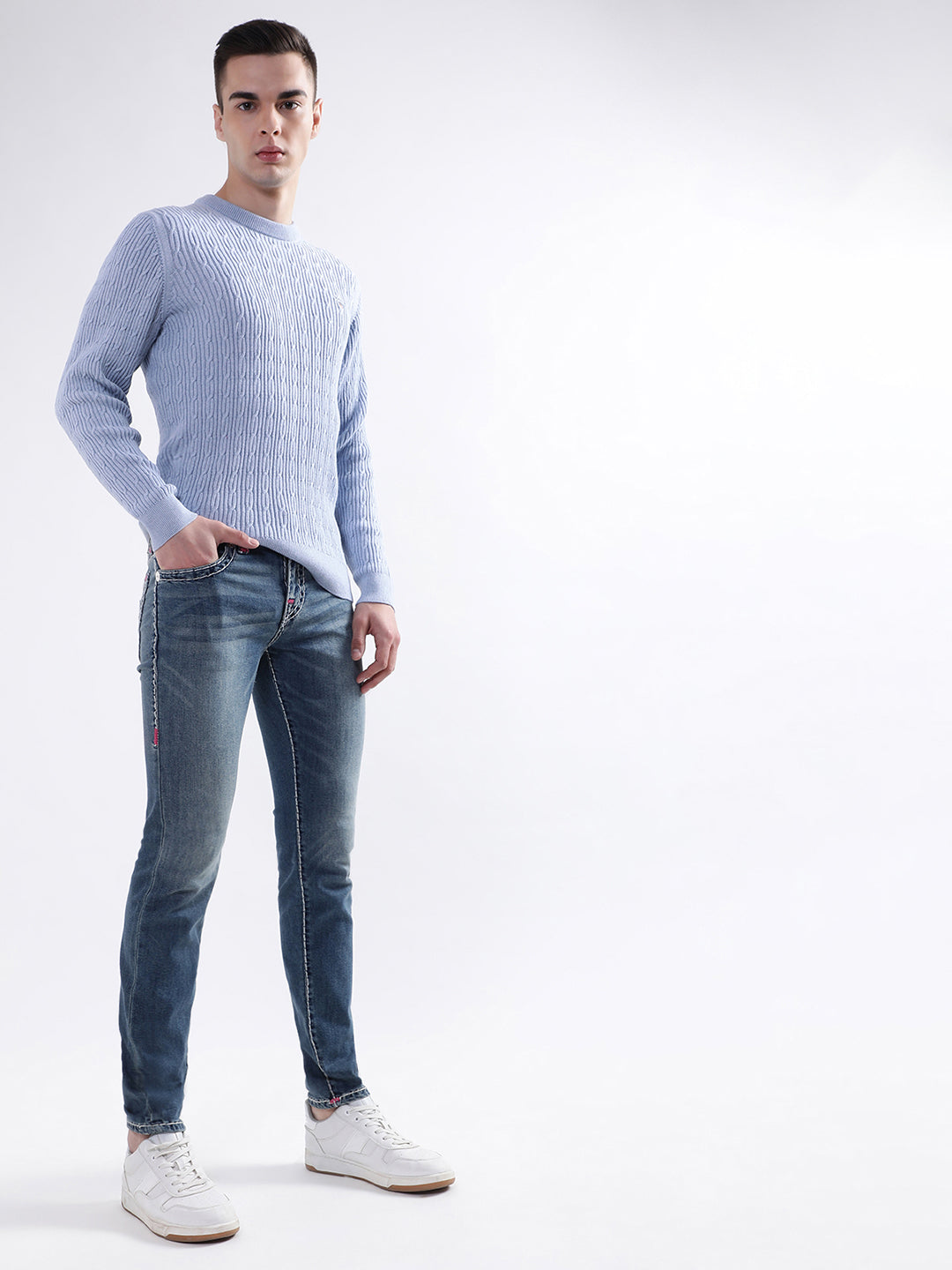 Gant Men Blue Solid Round Neck Sweater