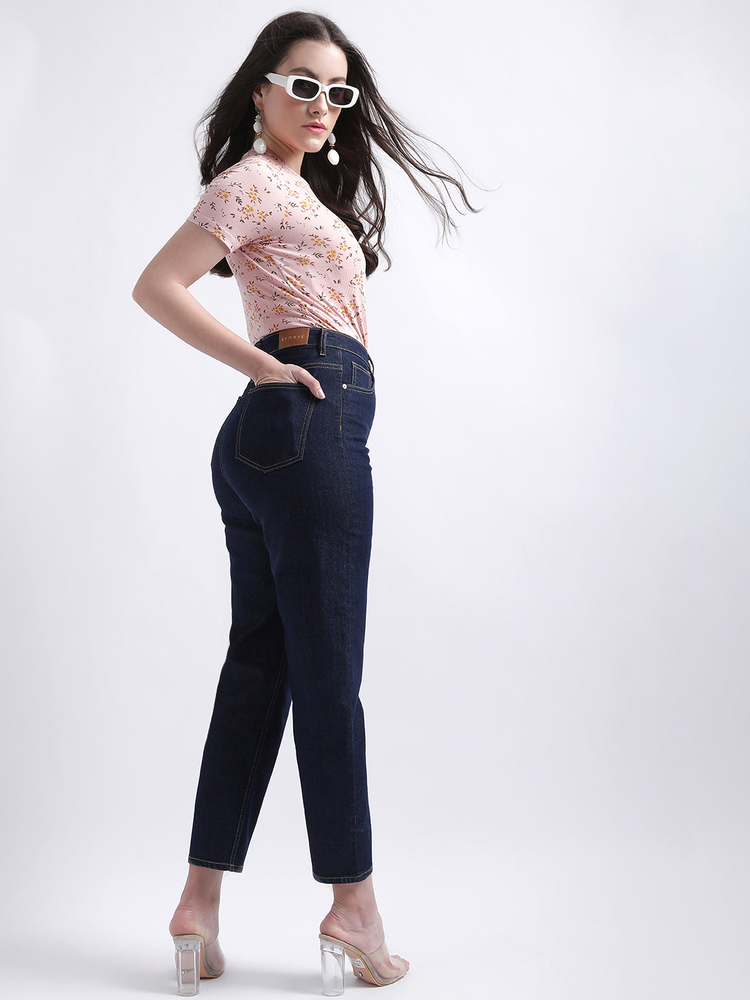 Iconic Women Blue Solid Relaxed Fit Jeans