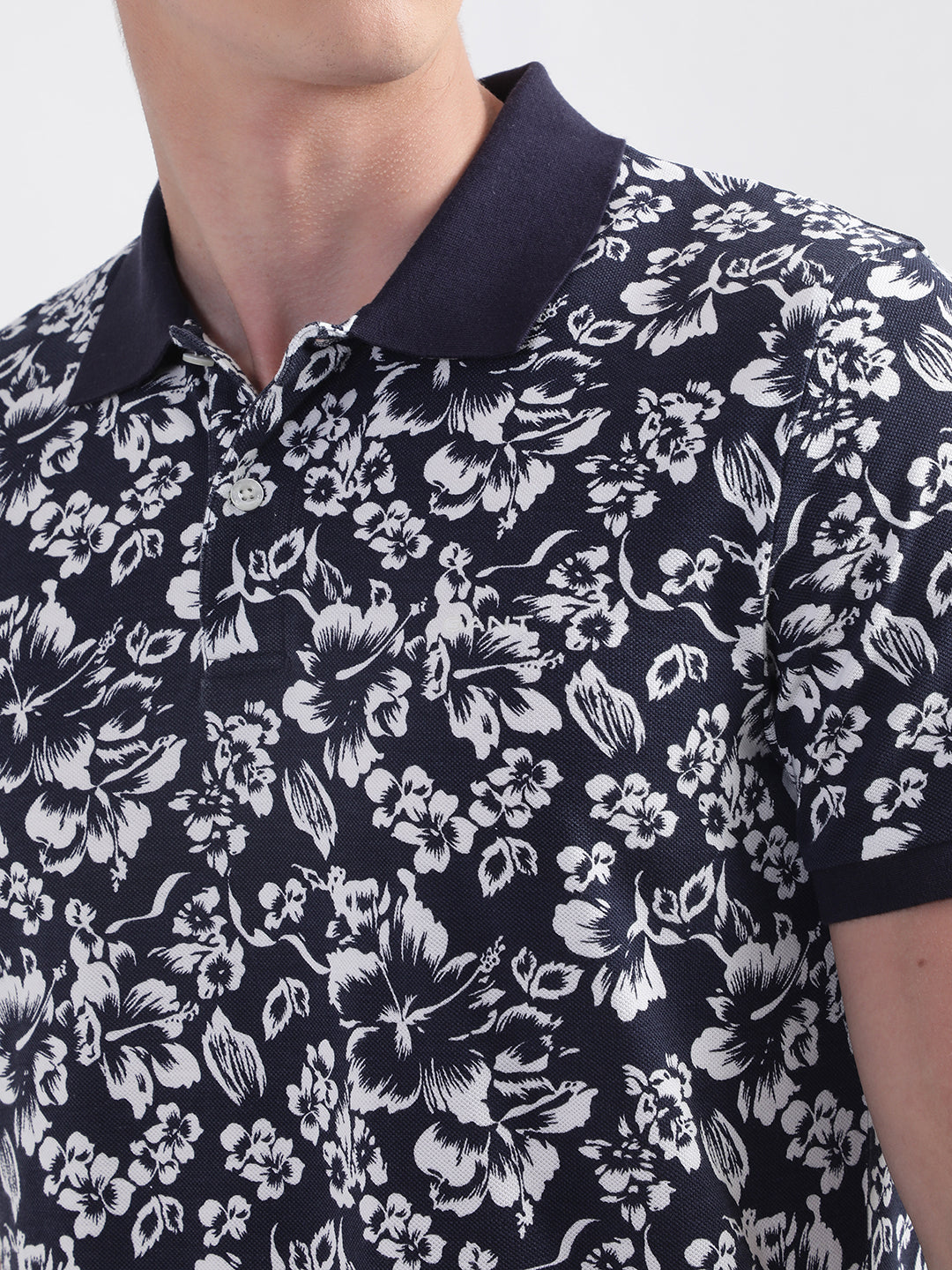 Gant Blue Floral Print Regular Fit Pique Polo T-Shirt