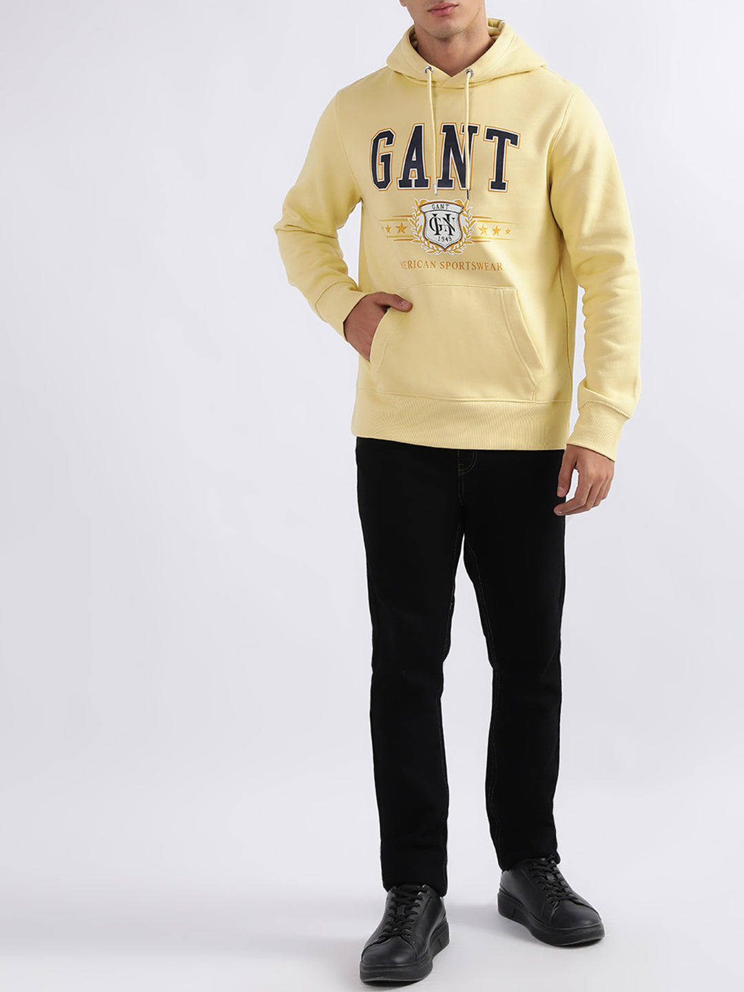 Gant Men Yellow Printed Hooded Sweatshirt