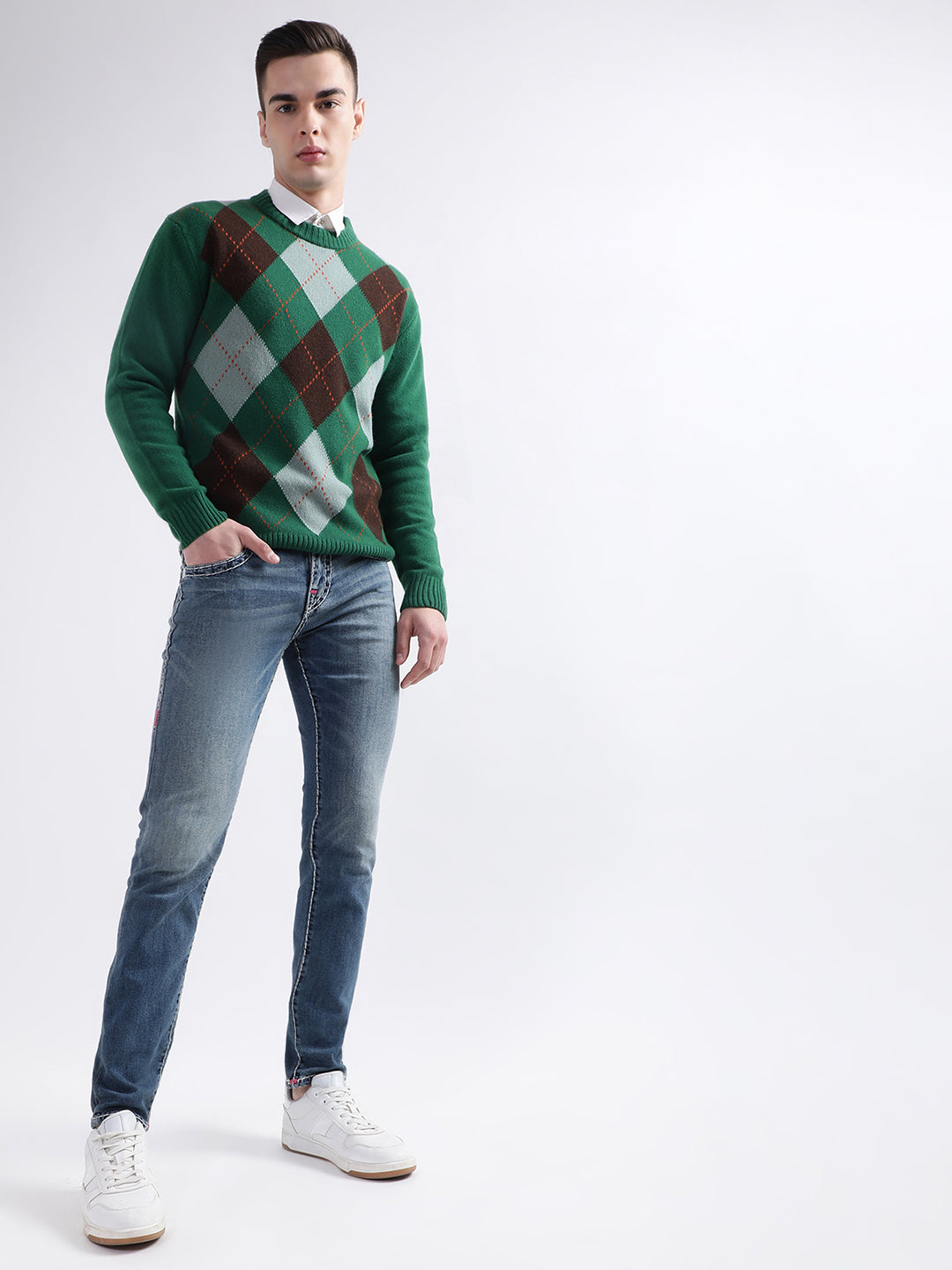 Gant Men Green Printed Round Neck Sweater