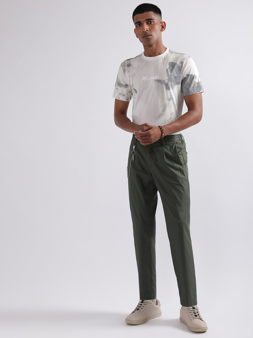 Antony Morato Men Carrot Pleated Regular Fit Cotton Trousers