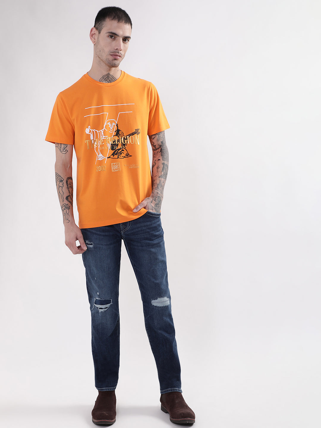 True Religion Orange Graphic Logo Regular Fit T-Shirt