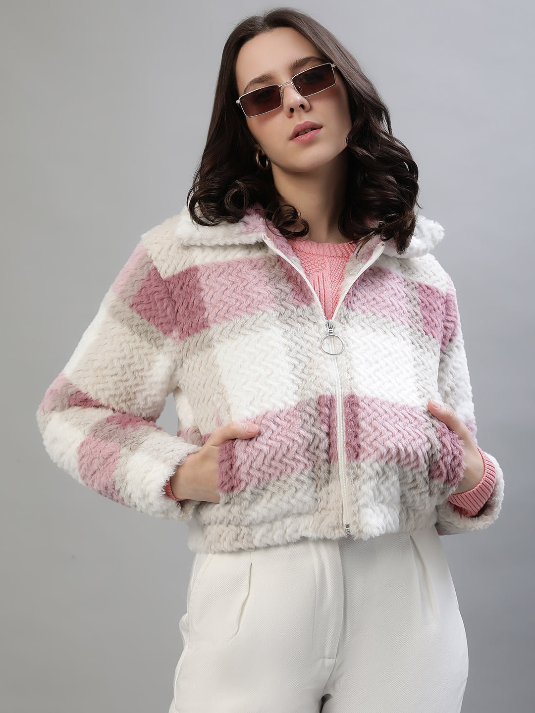 Iconic Women Multi Checked Collar Jacket