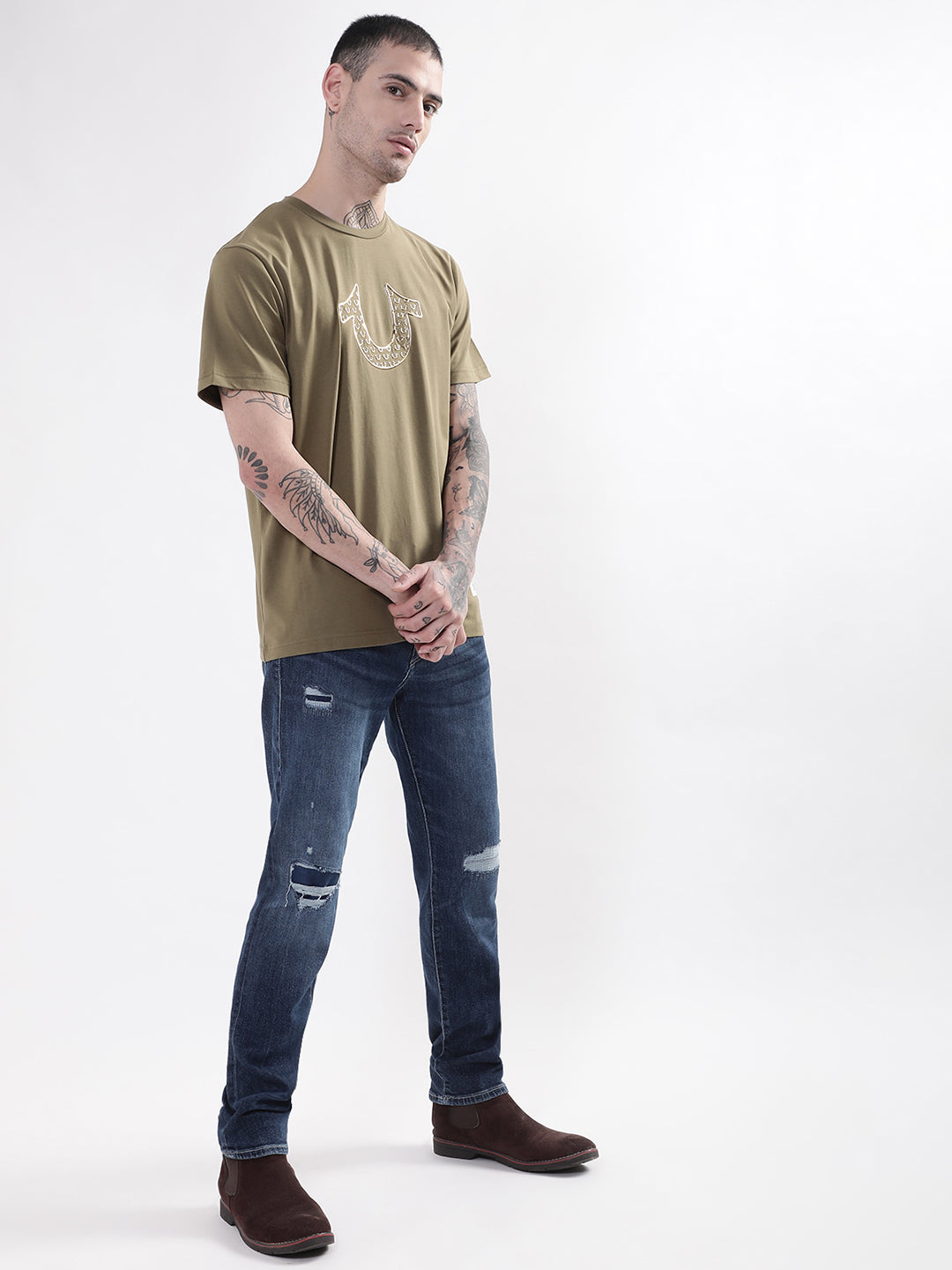 True Religion Olive HD Logo Regular Fit T-Shirt