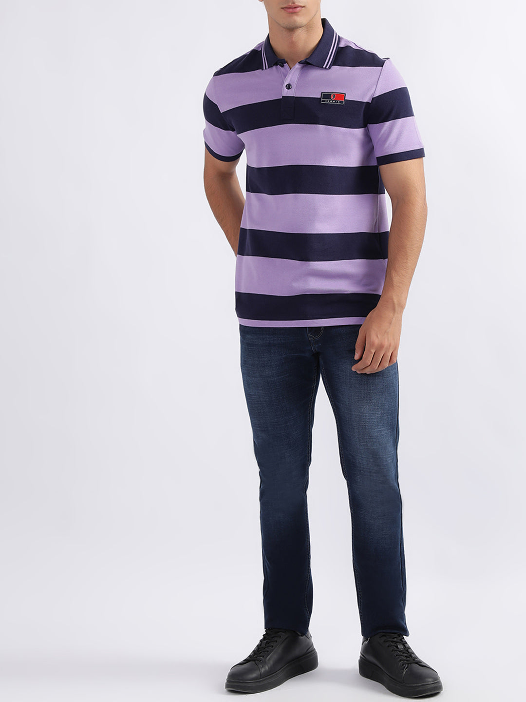 Iconic Purple Striped Regular Fit Polo T-Shirt