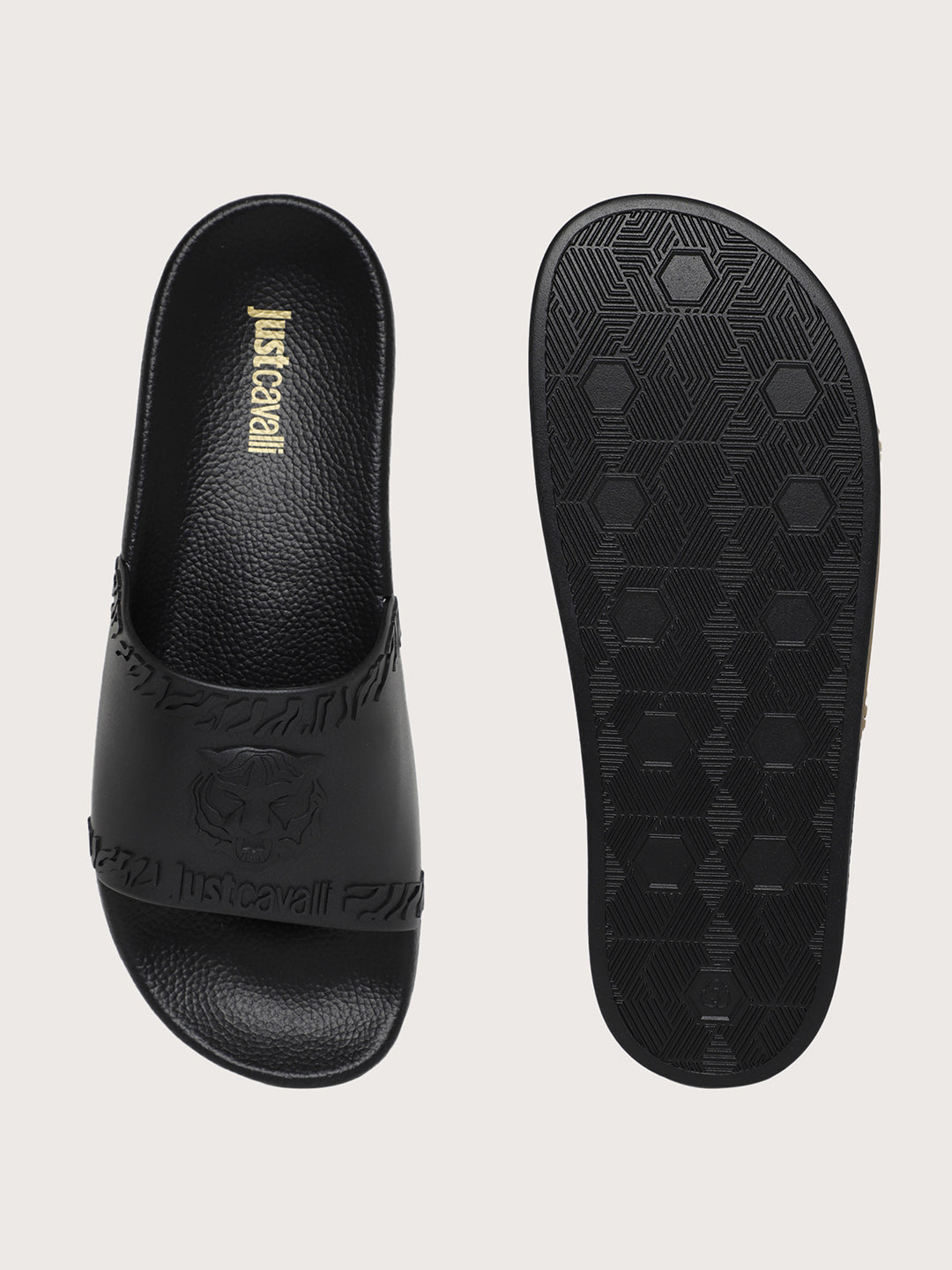 Just Cavalli Men Black Sliders ICONIC INDIA Iconic India