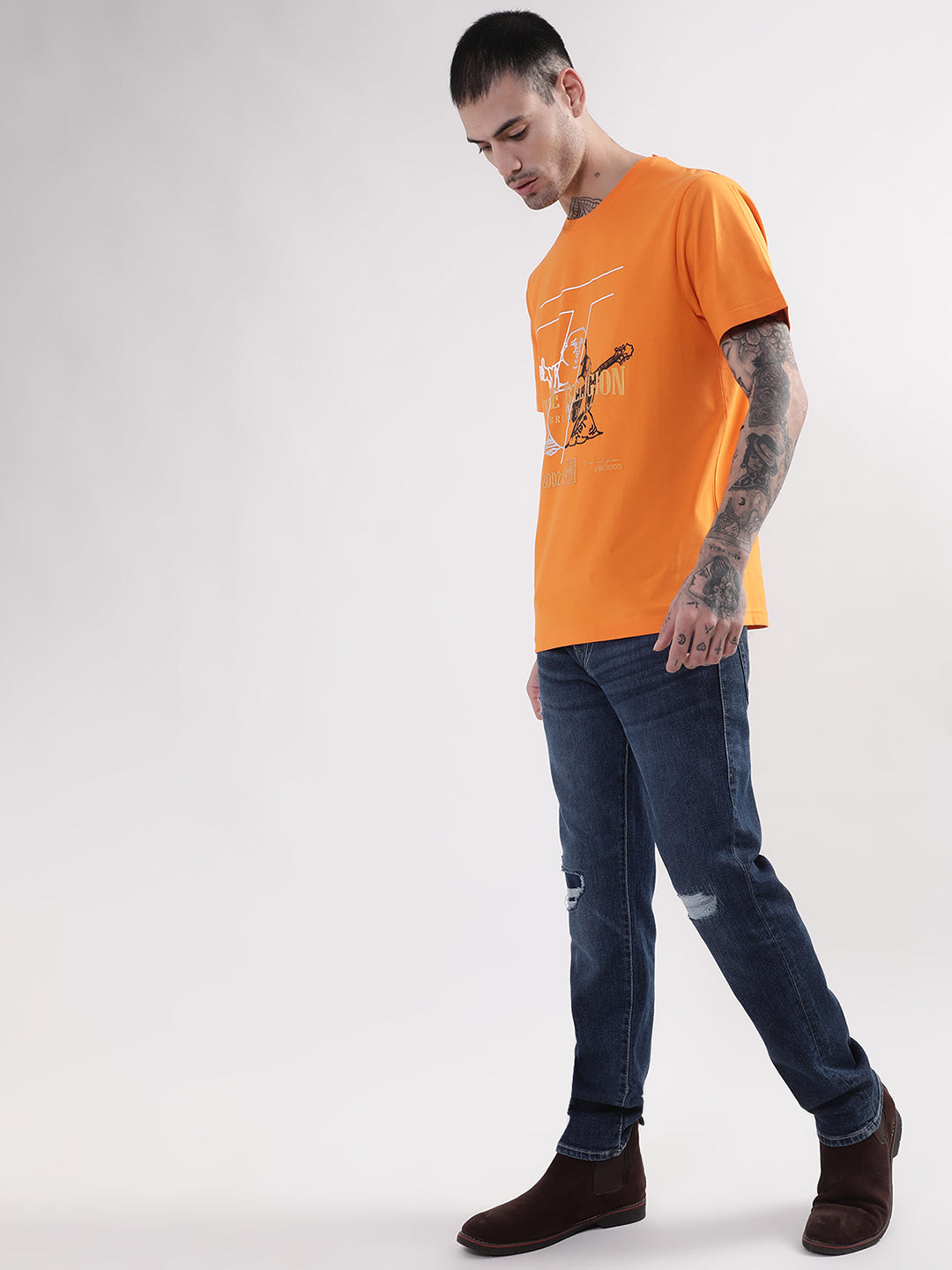 True Religion Orange Graphic Logo Regular Fit T-Shirt