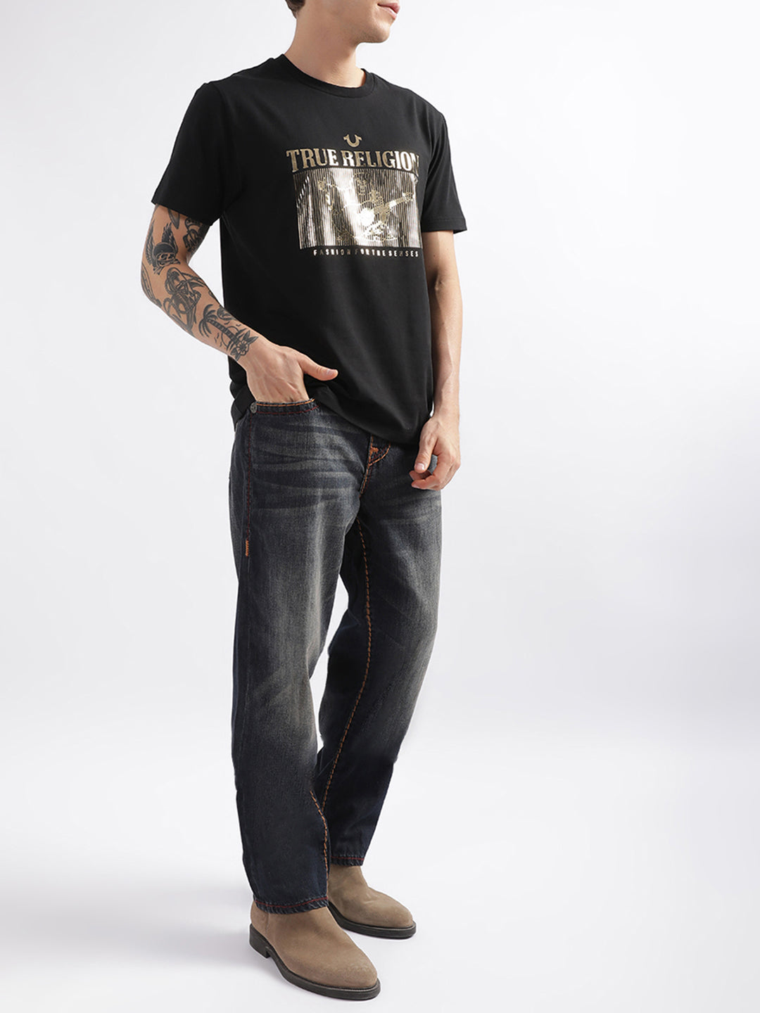 True Religion Jet Black Fashion Logo Regular Fit T-Shirt