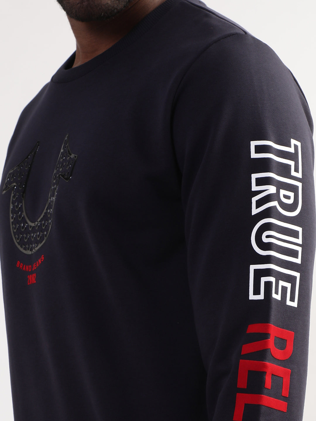 True Religion Men Blue Solid Round Neck Sweatshirt