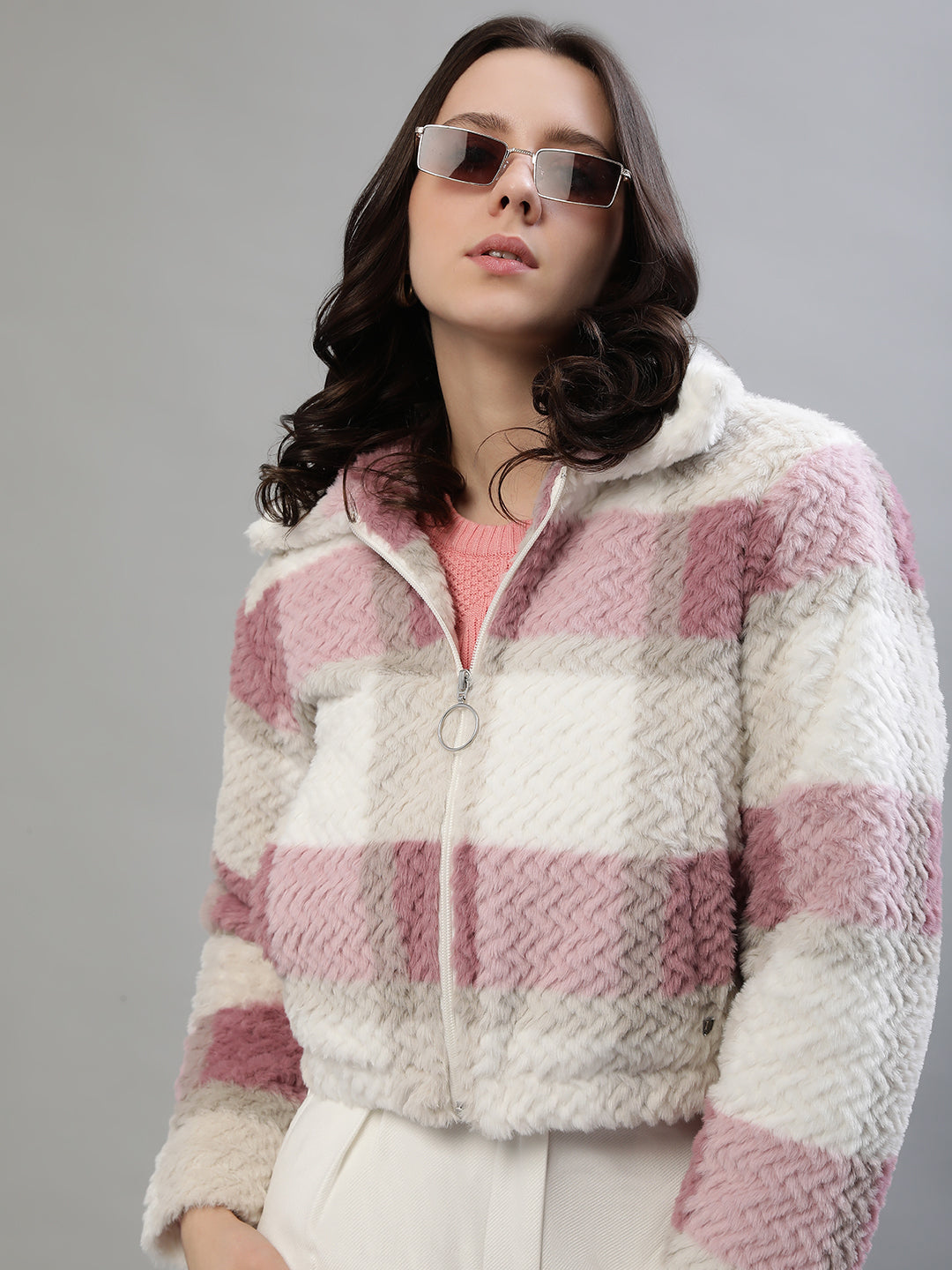 Iconic Women Multi Checked Collar Jacket