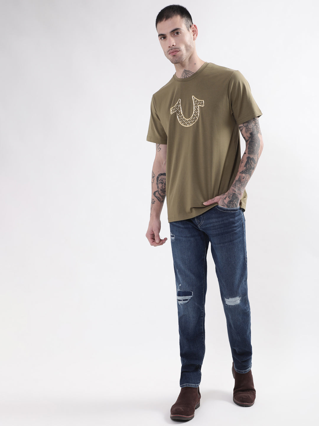 True Religion Olive HD Logo Regular Fit T-Shirt