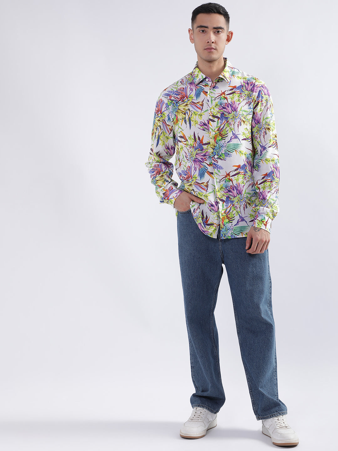 Just Cavalli Men Multi Printed Collar Shirt