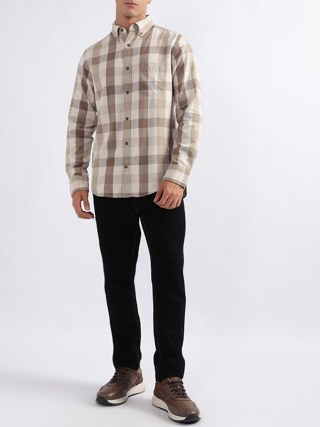 Gant Beige Checked Regular Fit Shirt