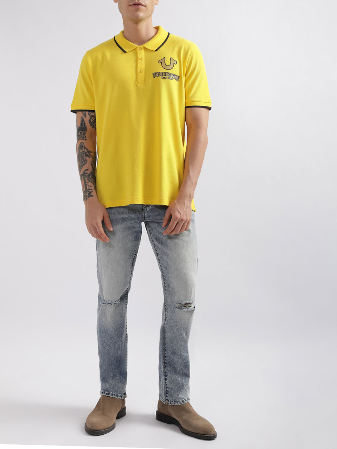 True Religion Yellow Fashion Logo Regular Fit Polo T-Shirt