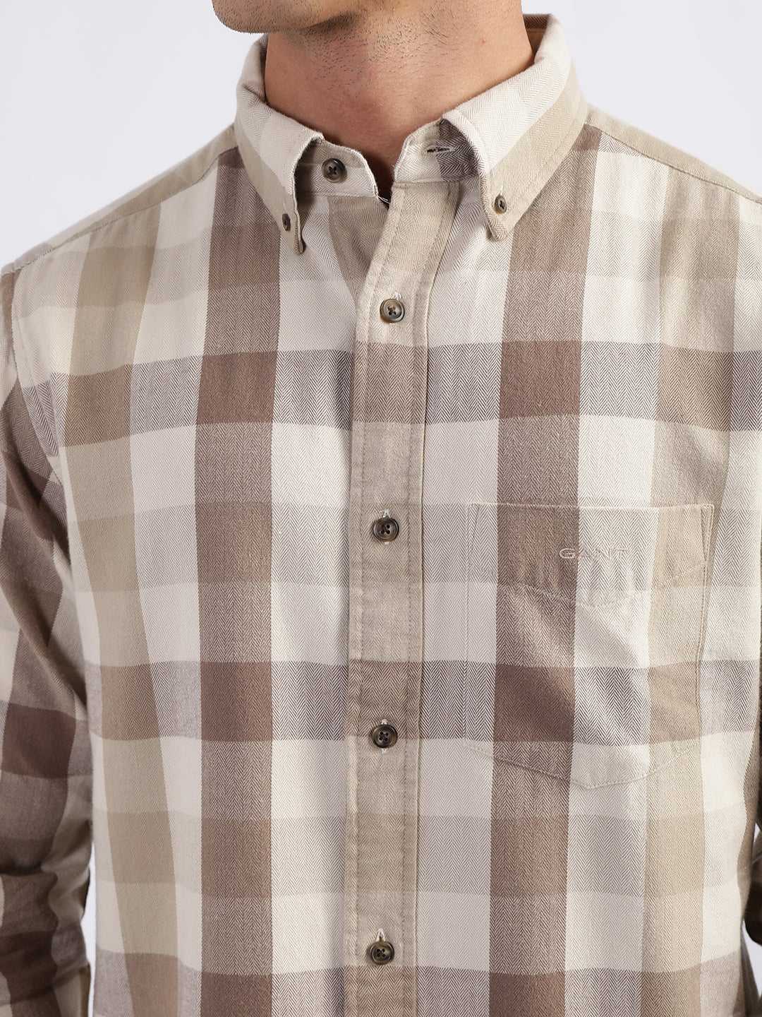 Gant Beige Checked Regular Fit Shirt