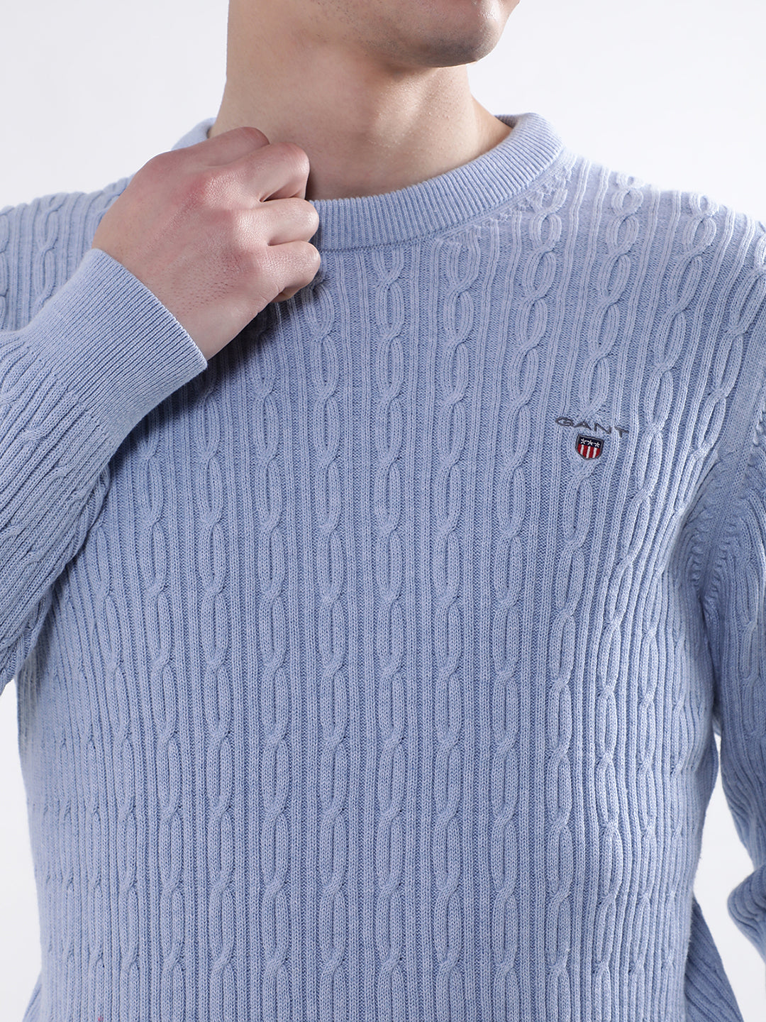 Gant Men Blue Solid Round Neck Sweater