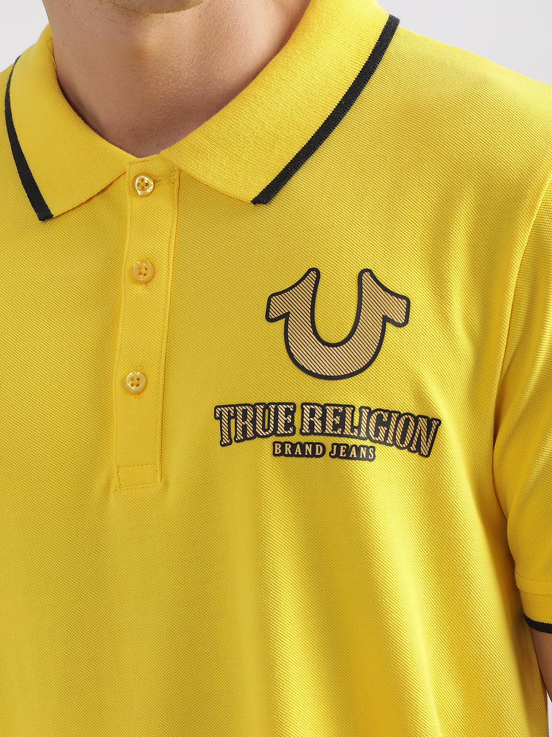 True Religion Yellow Fashion Logo Regular Fit Polo T-Shirt