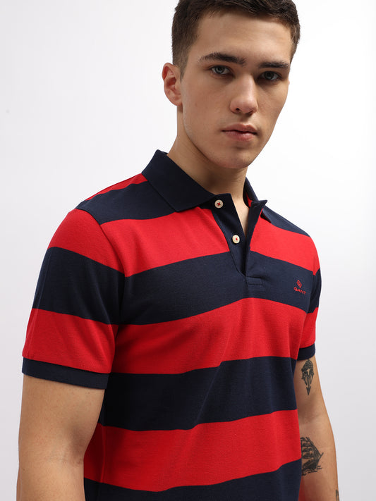 Gant Red Striped Regular Fit Polo T-Shirt