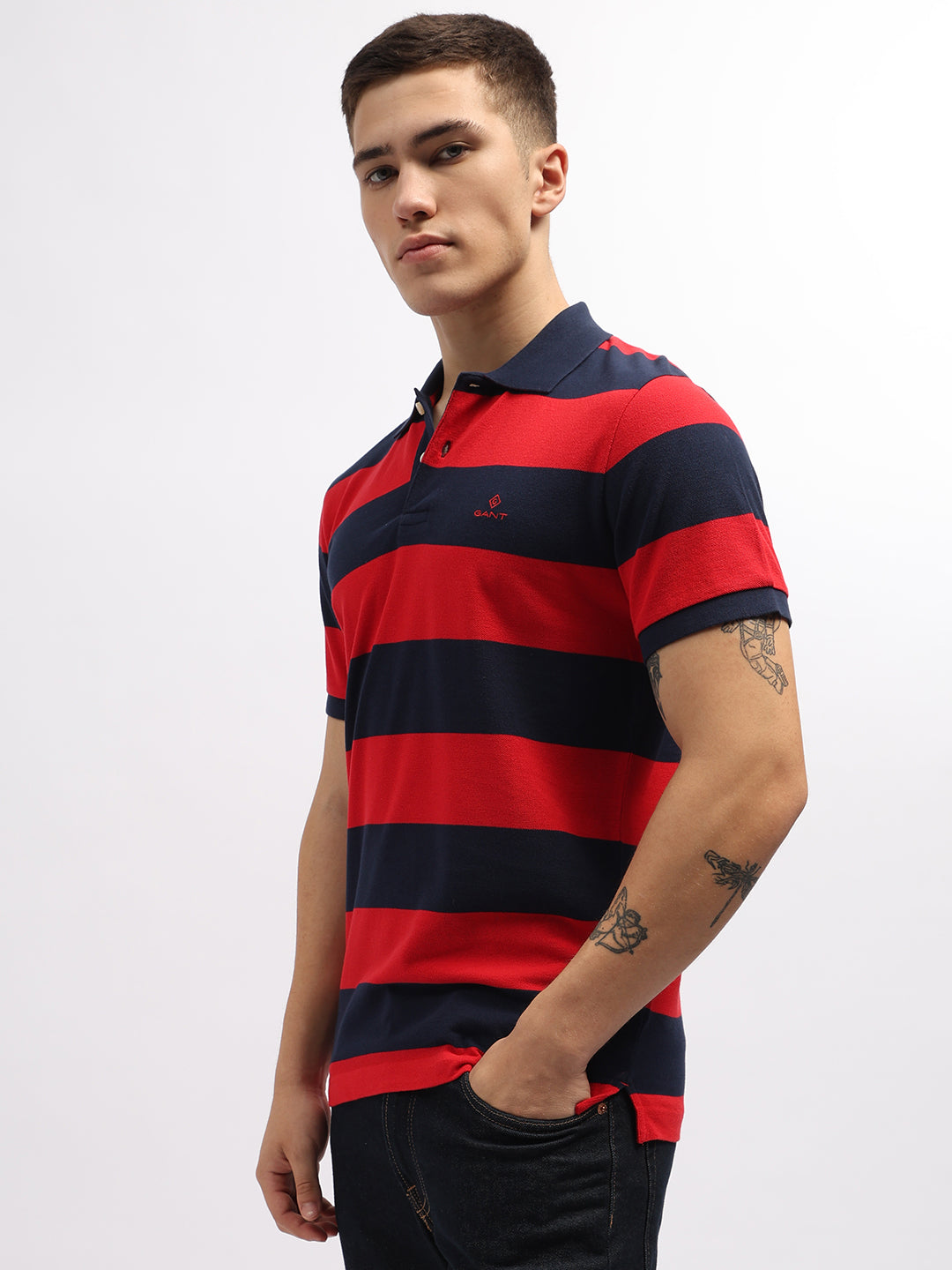 Gant Red Striped Regular Fit Polo T-Shirt