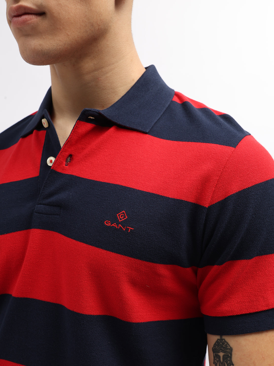 Gant Red Striped Regular Fit Polo T-Shirt