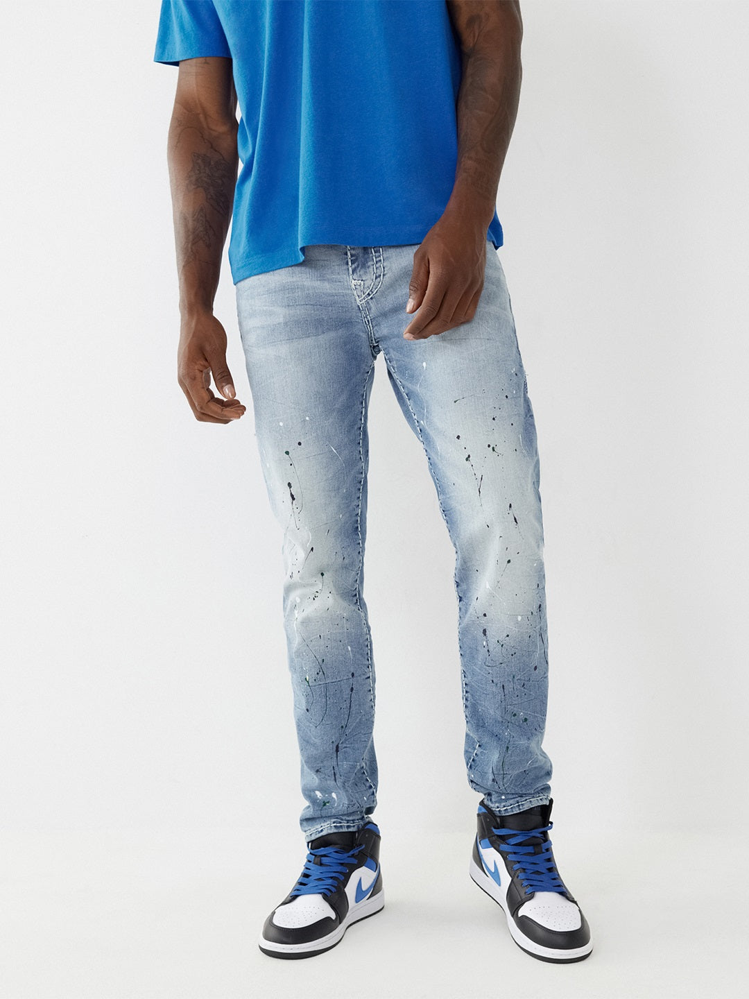 True Religion Men Blue Washed Skinny Fit Jeans