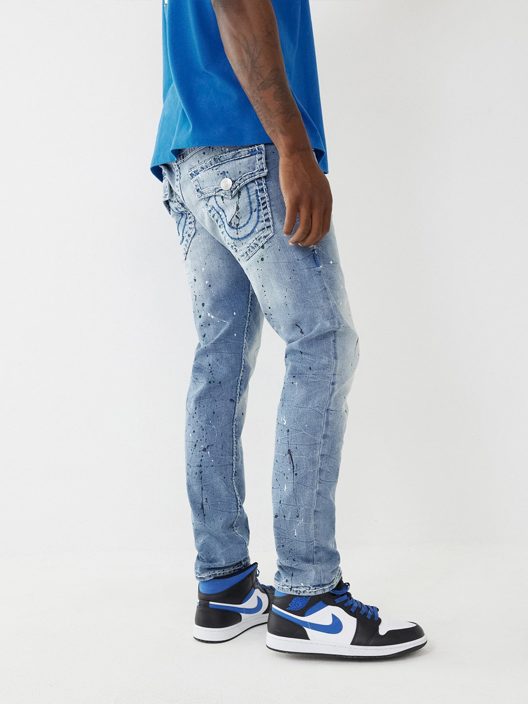 True Religion Men Blue Washed Skinny Fit Jeans