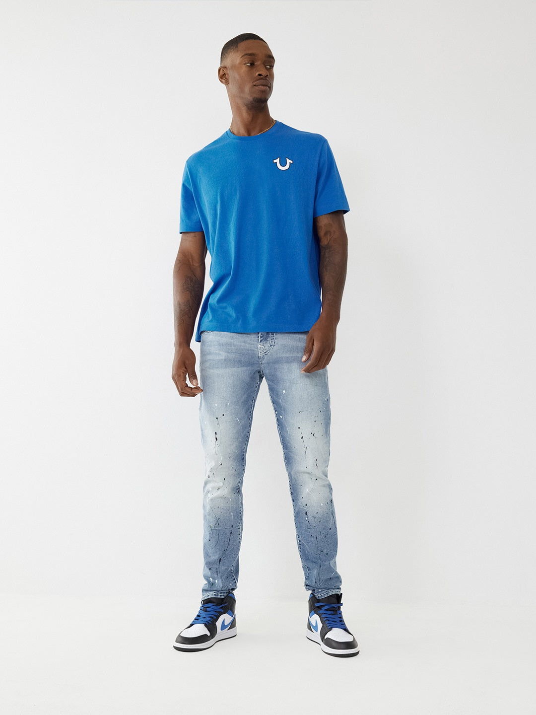 True Religion Men Blue Washed Skinny Fit Jeans