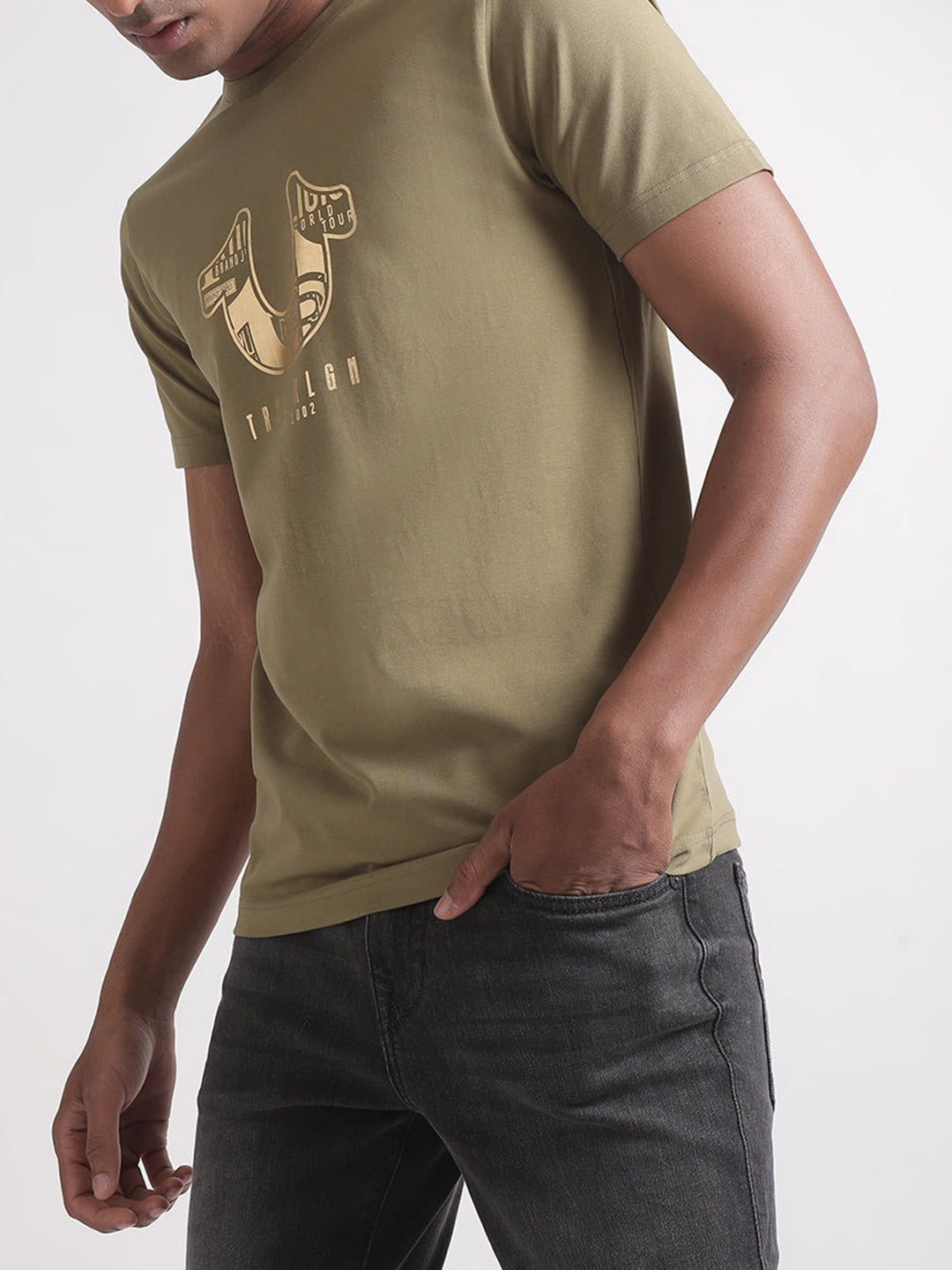 True Religion Olive Logo Regular Fit T-Shirt