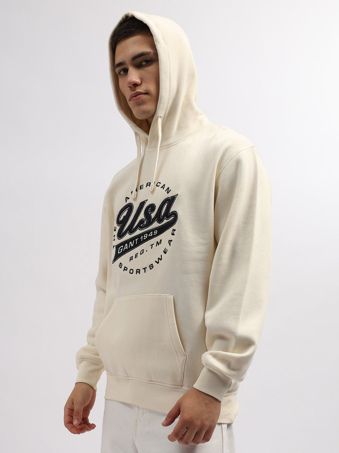 Gant Men Cream Printed Hooded Sweatshirt