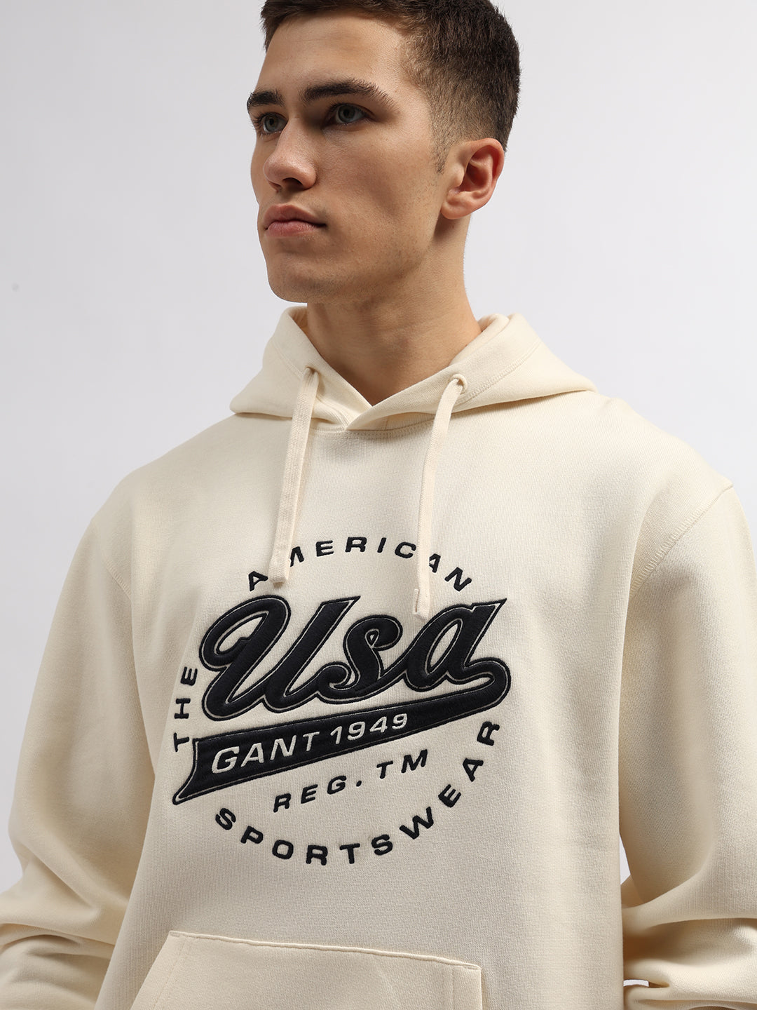 Gant Men Cream Printed Hooded Sweatshirt