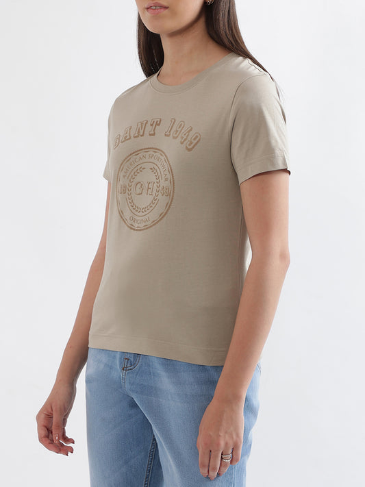 Gant Beige Logo Regular Fit T-Shirt