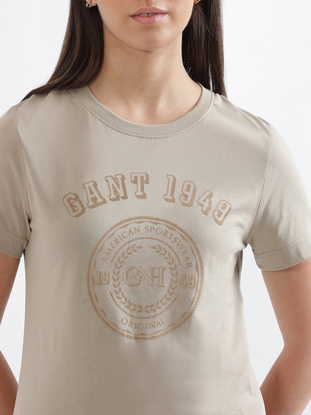 Gant Beige Logo Regular Fit T-Shirt