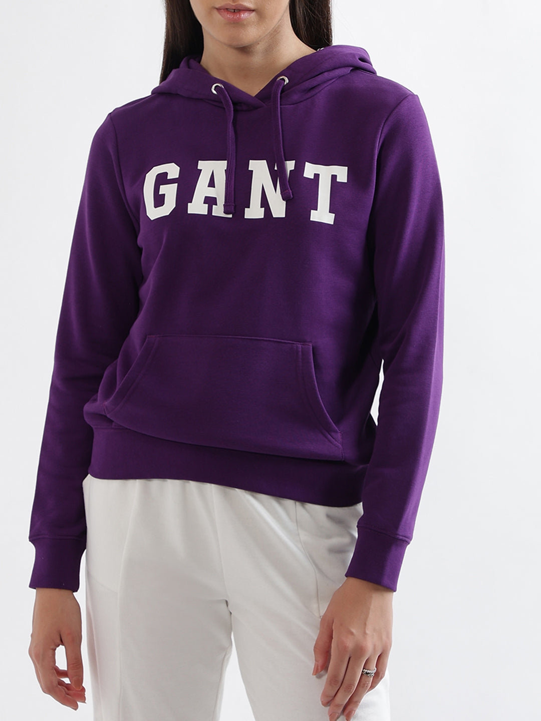 Gant Women Purple Solid Hooded Sweatshirt