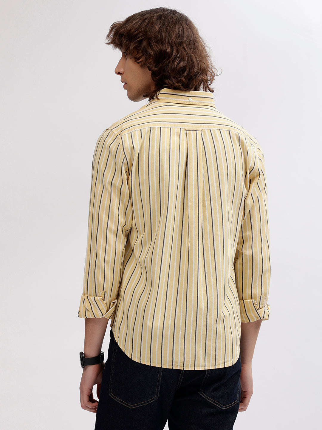 Gant Men Yellow Striped Button Down Collar Full Sleeves Shirt