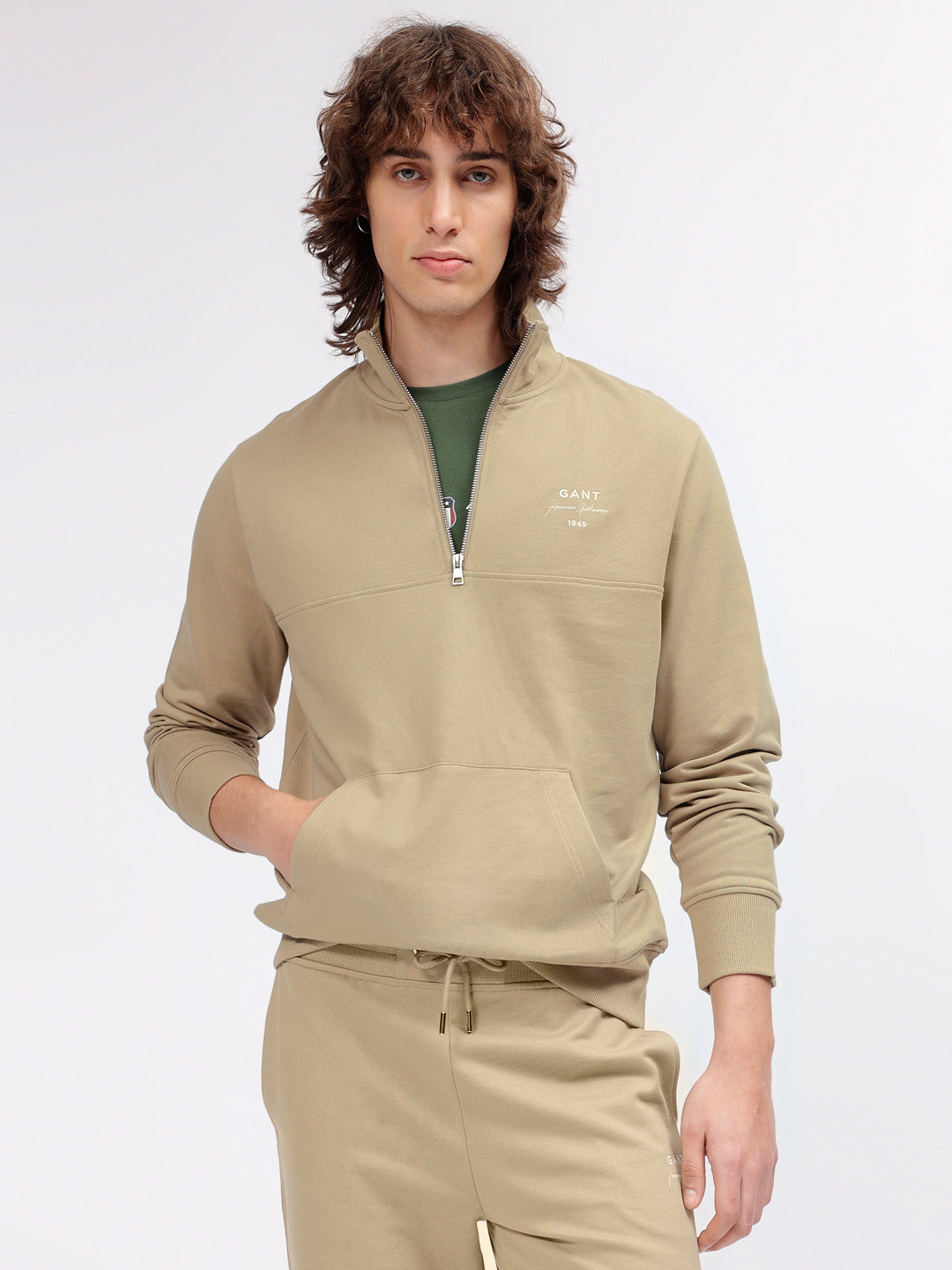 Gant Men Khaki Solid High Neck Long Sleeves Sweatshirt