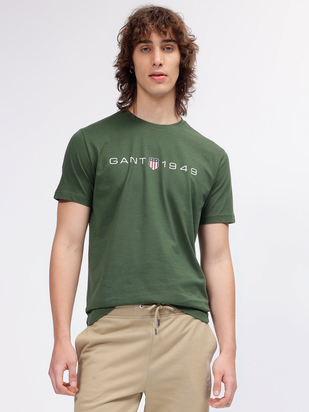 Gant Men Green Solid Round Neck Short Sleeves T-shirt