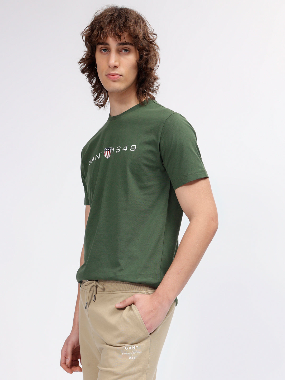 Gant Men Green Solid Round Neck Short Sleeves T-shirt