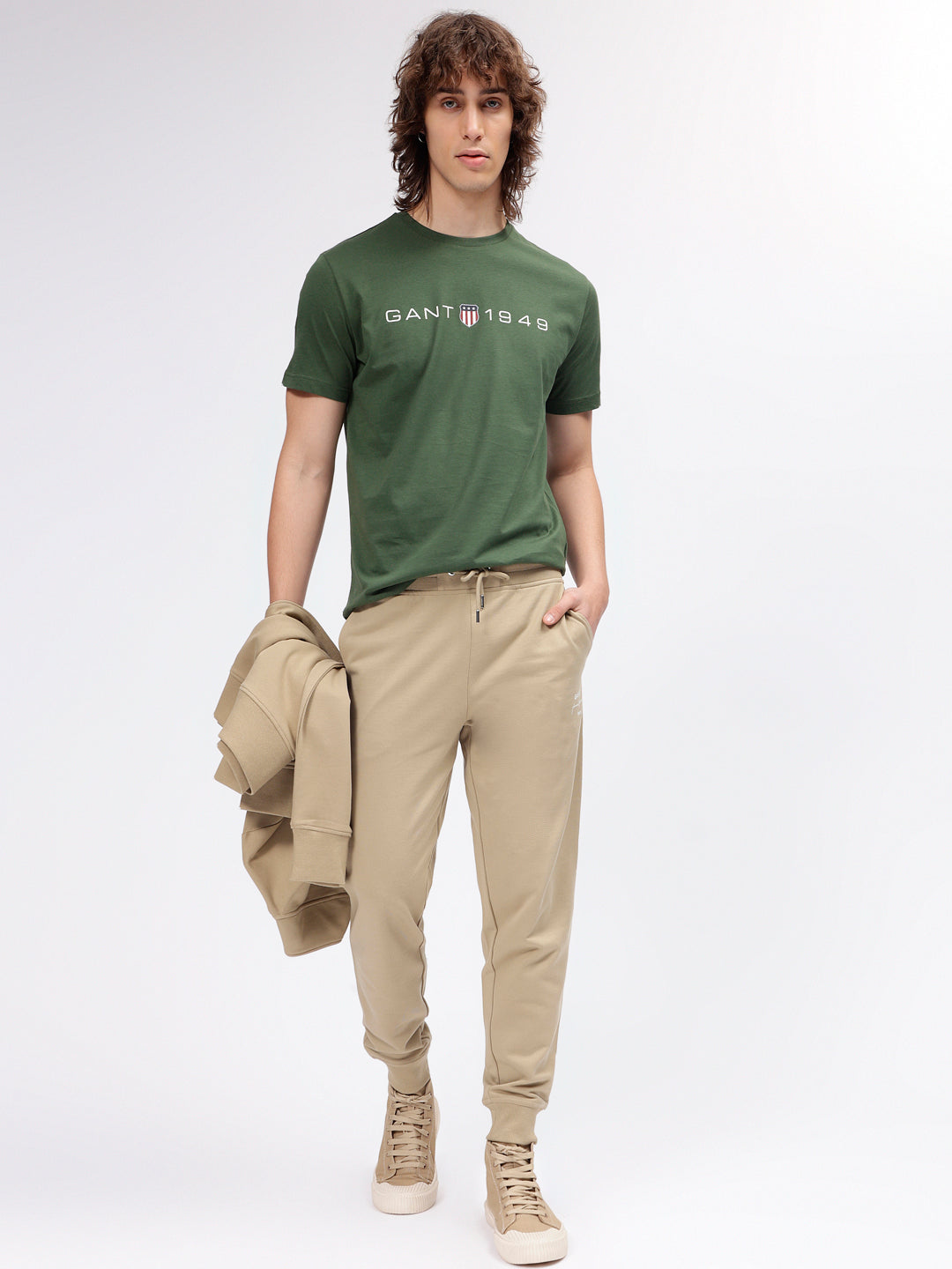 Gant Men Green Solid Round Neck Short Sleeves T-shirt