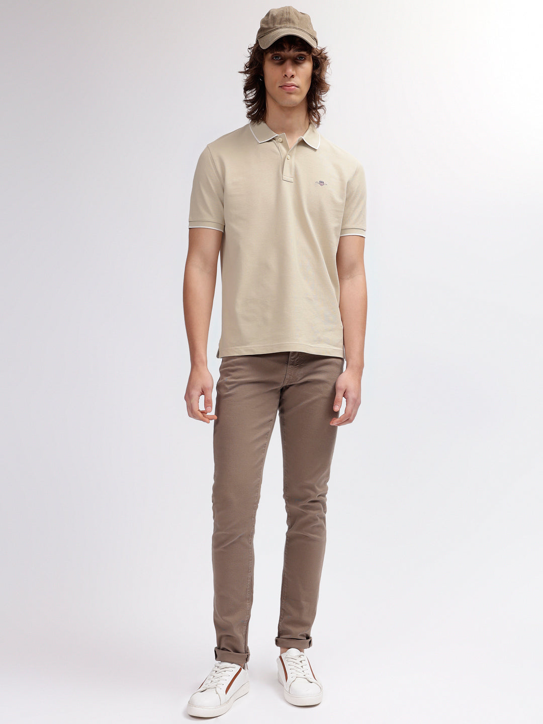 Gant Men Beige Solid Polo Collar Short Sleeves T-shirt