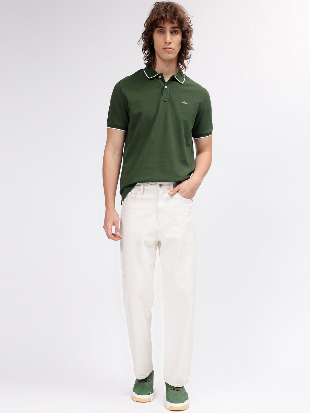 Gant Men Green Solid Polo Collar Short Sleeves T-shirt