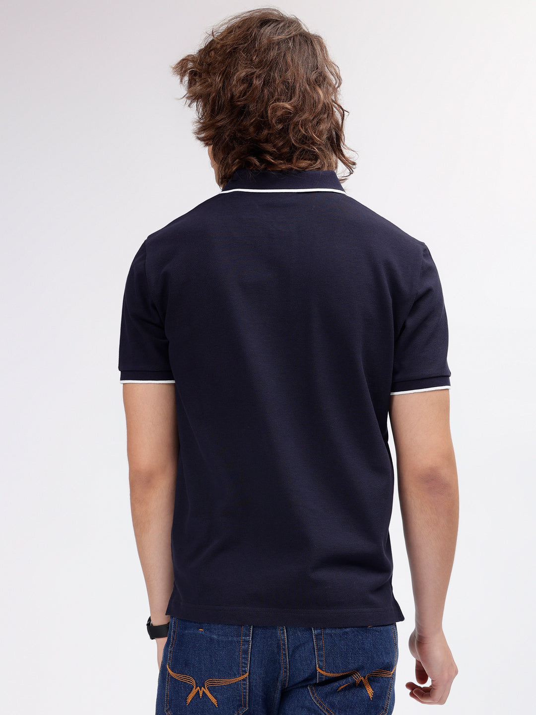 Gant Men Navy Blue Solid Polo Collar Short Sleeves T-shirt