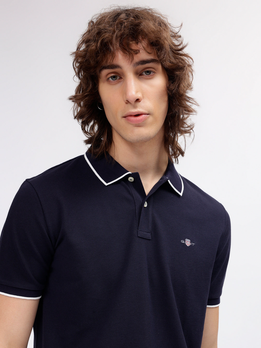 Gant Men Navy Blue Solid Polo Collar Short Sleeves T-shirt