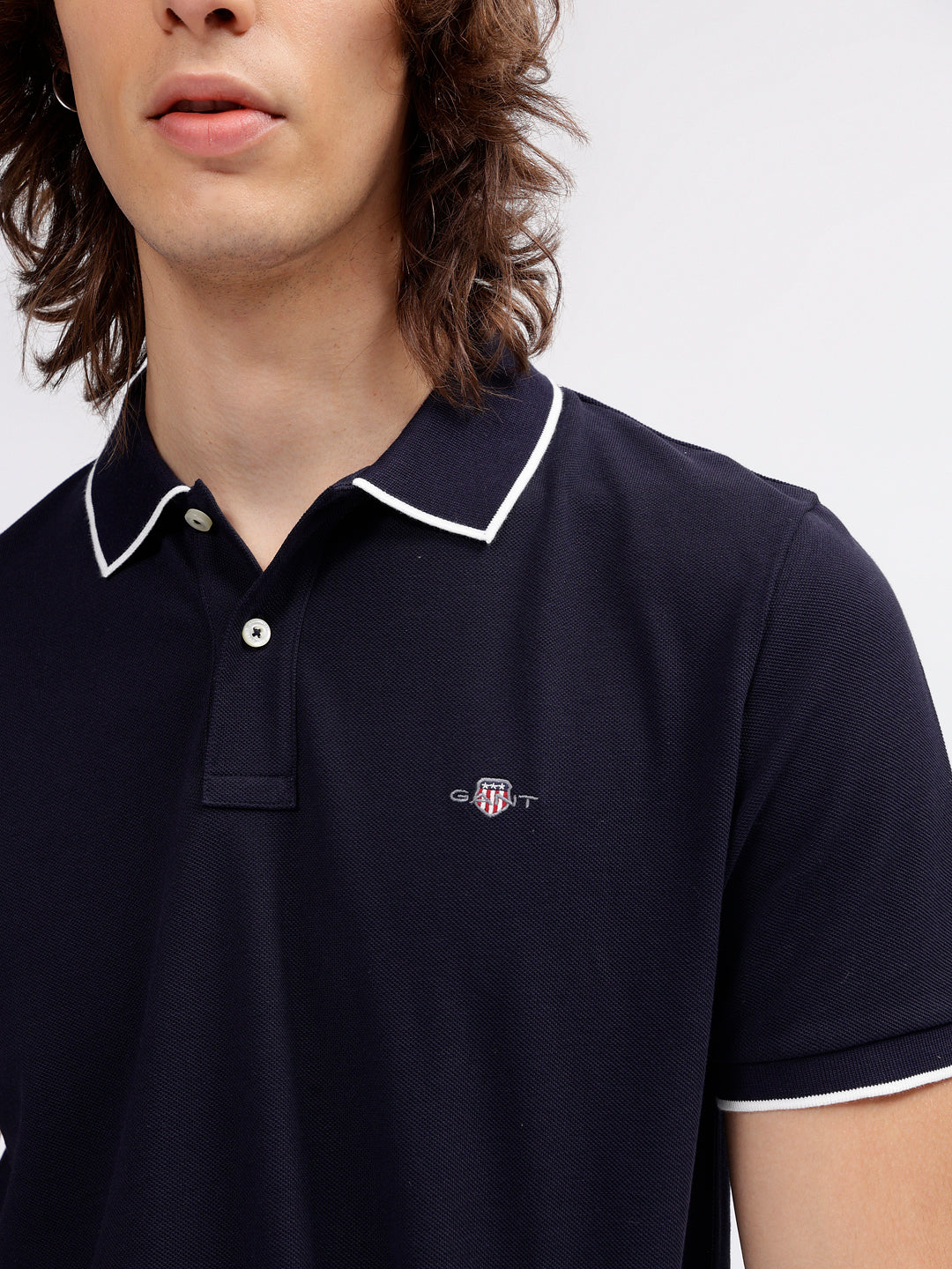 Gant Men Navy Blue Solid Polo Collar Short Sleeves T-shirt