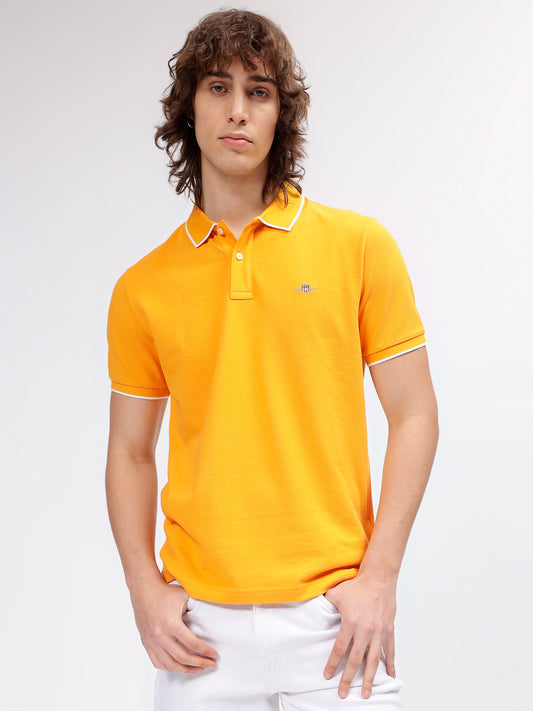 Gant Men Yellow Solid Polo Collar Short Sleeves T-shirt