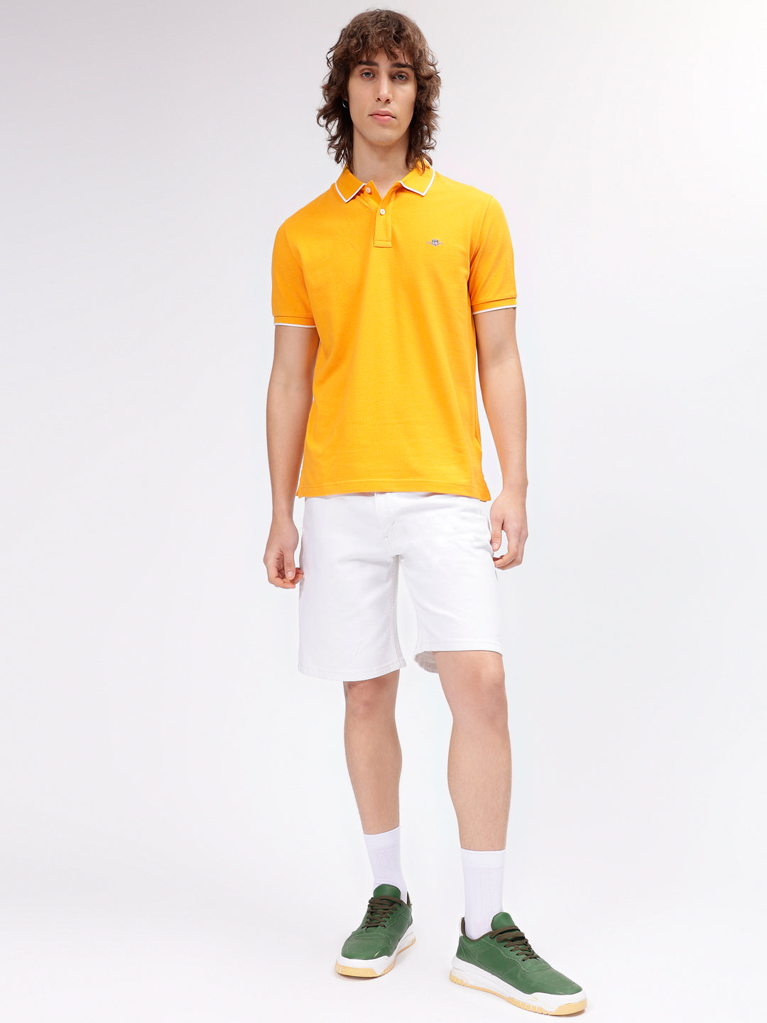 Gant Men Yellow Solid Polo Collar Short Sleeves T-shirt