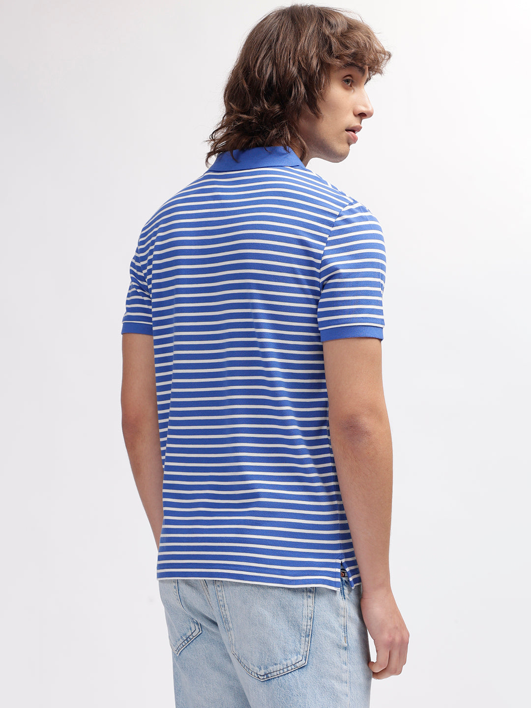 Gant Men Blue Striped Polo Collar Short Sleeves T-shirt